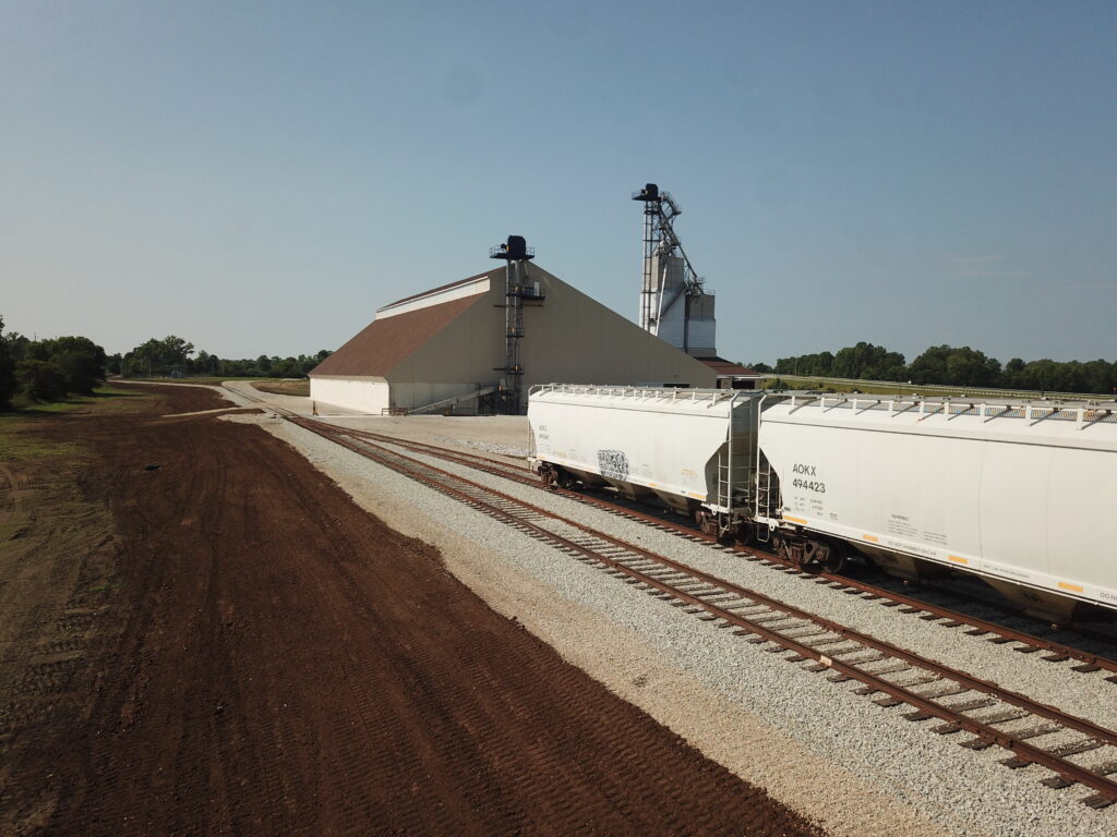 Bulk Fertilizer building can be filled by rail cars and shows tracks