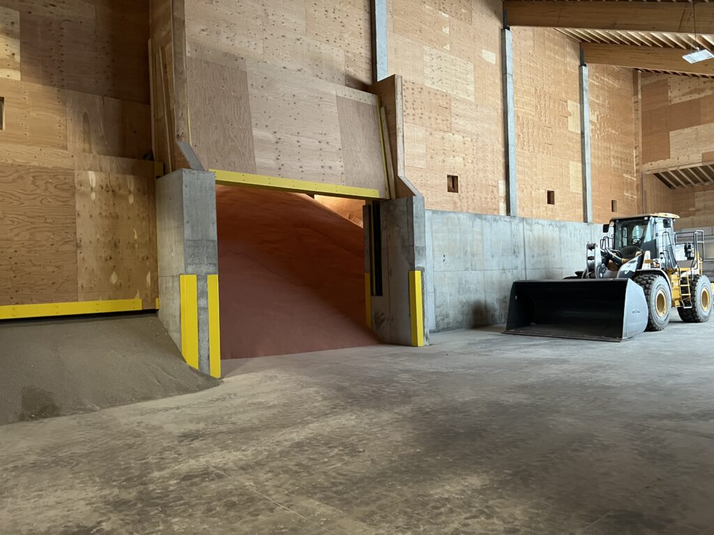 Potash fertilizer storage area and front end loader
