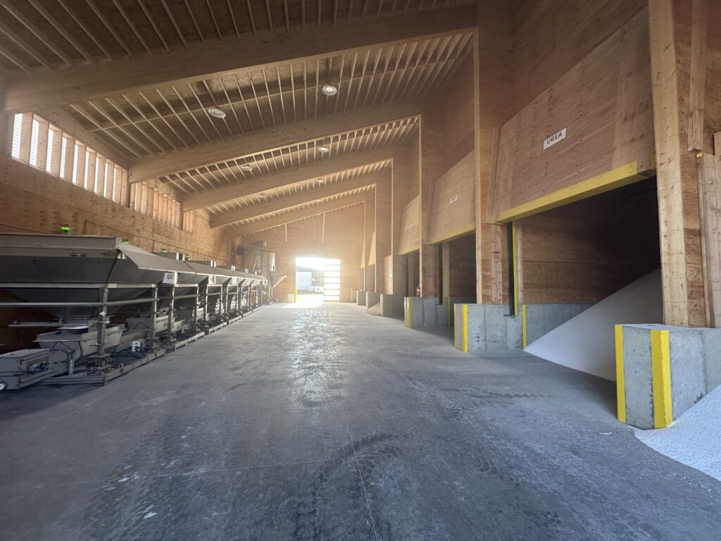 alley inside a dry fertilizer blending facility