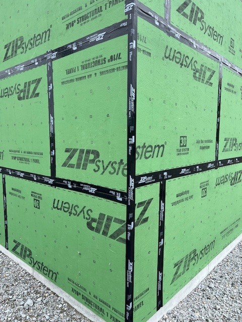 Green corner wall on zip board sheathing with taped edges