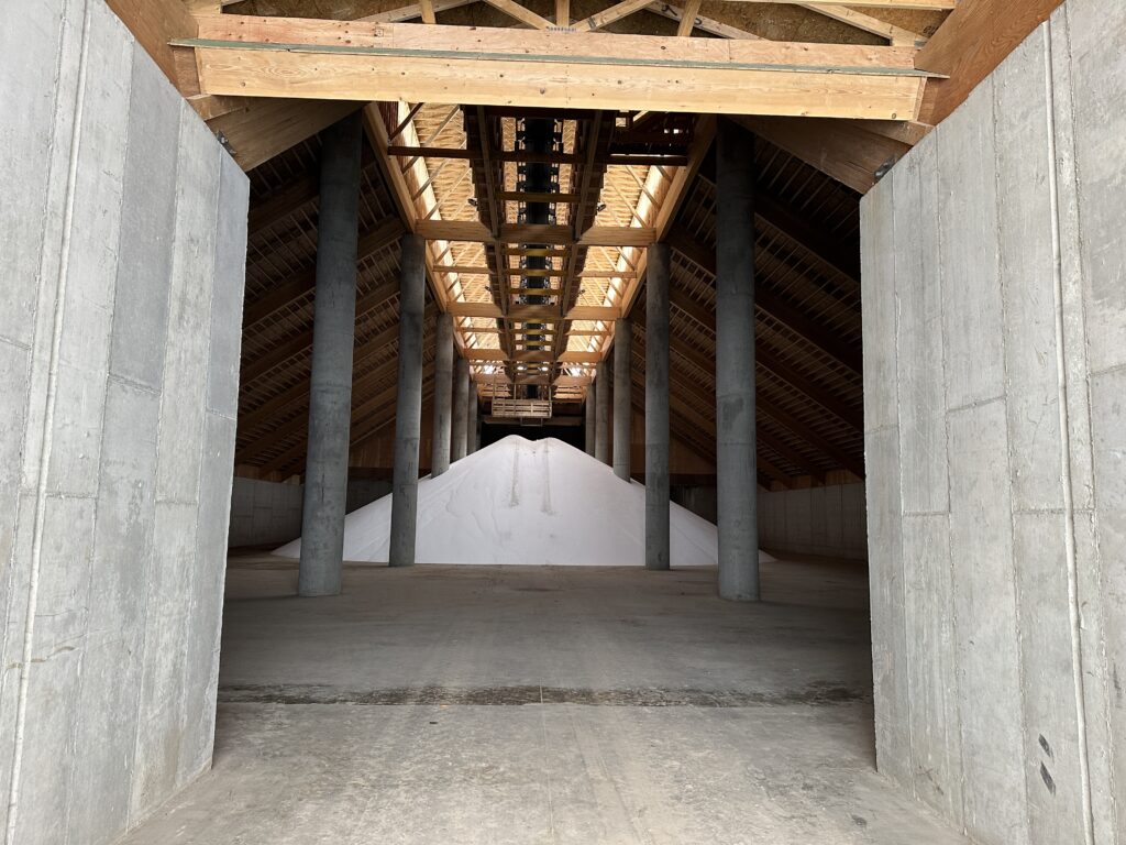 opening to a dry fertilizer storage bin