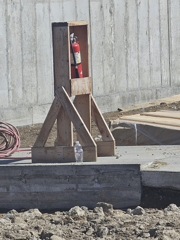 Fire extinguisher on fertilizer building construction site