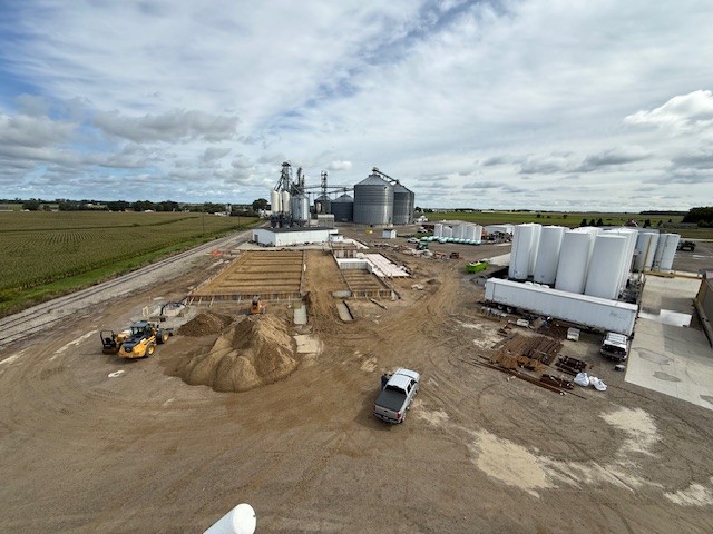 construction site for a new dry fertilizer bulk blending and storage building job site