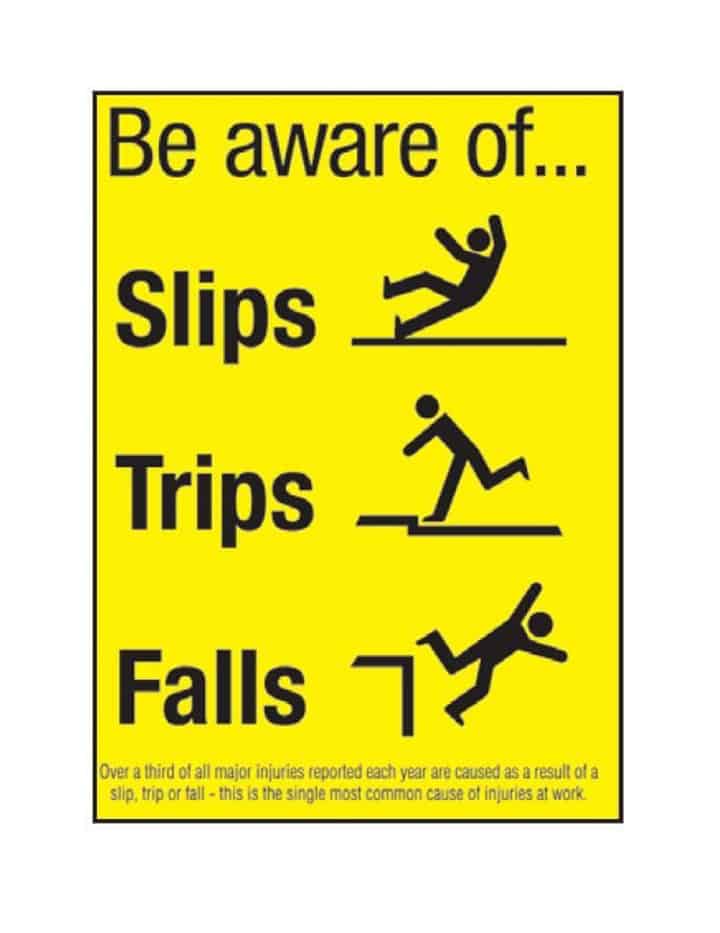 Construction slip trip and fall warning sign