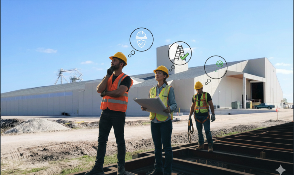 Stueve construction safety is number one thought construction workers should have at a dry fertilizer storage building